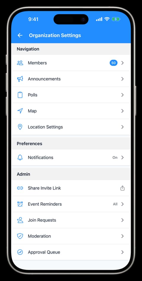 CliqWave organization settings and admin tools